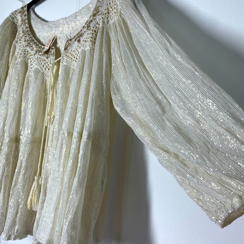 Anthropology RAGA Madi Shimmer Lined Peasant Top S - Picture 8 of 9